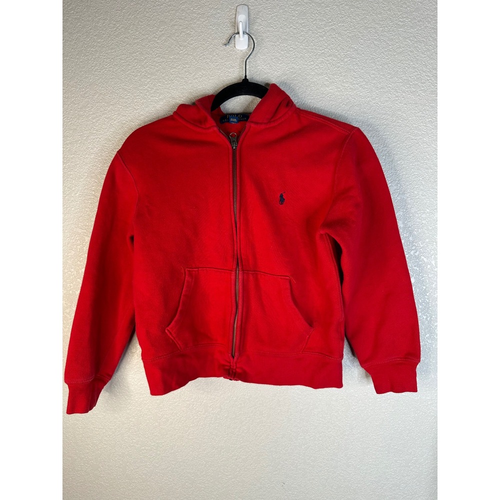Polo Ralph Lauren Boy's Red Pony Logo Zip Up Hoodie Sweatshirt M 10-12